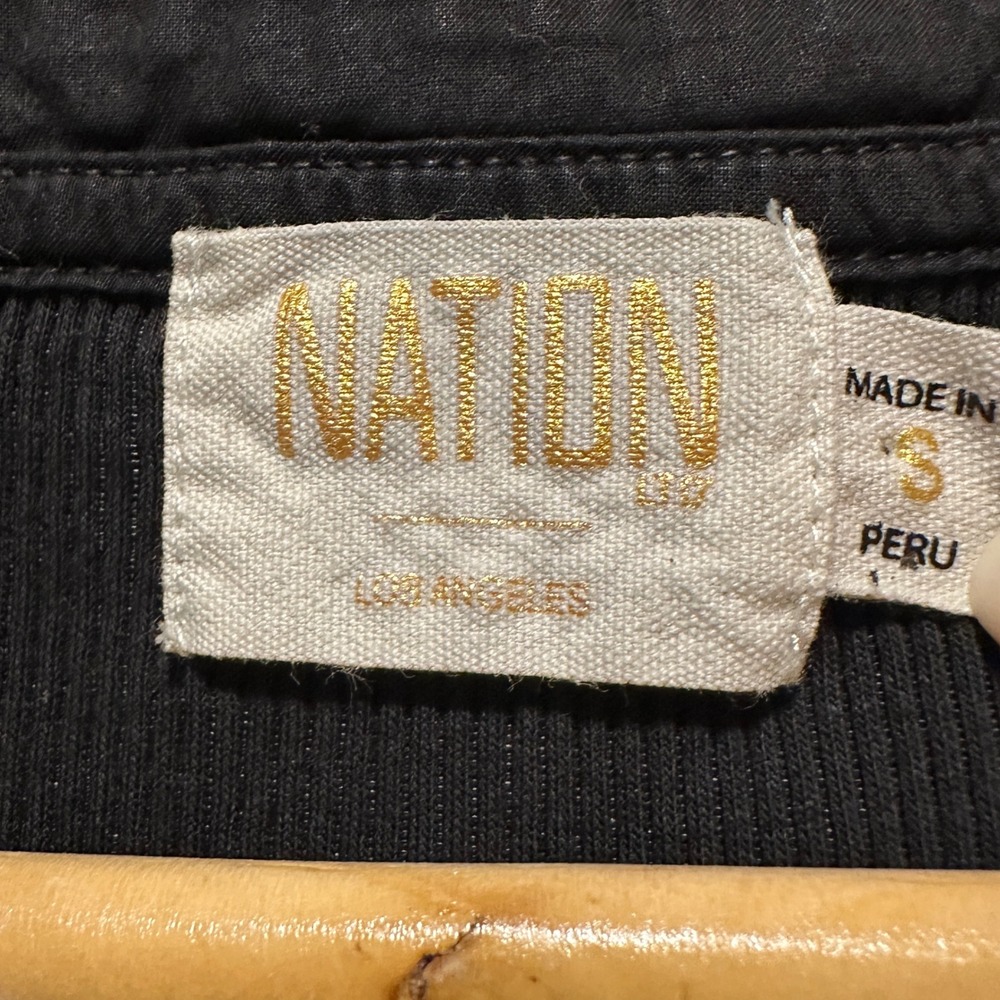 Nation LTD Natalie Combo Tee Womens Small Puff Sleeve V-Neck Top Black Organic - Picture 7 of 8
